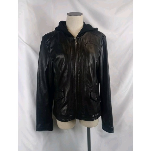 Stone‎ Mountain Leather Motorcycle Jacket Women's Large Hooded Biker Jacket